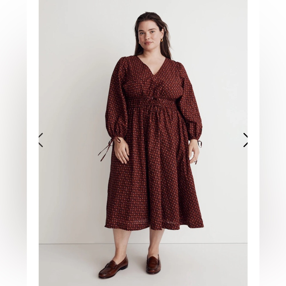 Madewell Sophia Tie-Front Midi Dress in Teaberry Floral Plus Size XXL